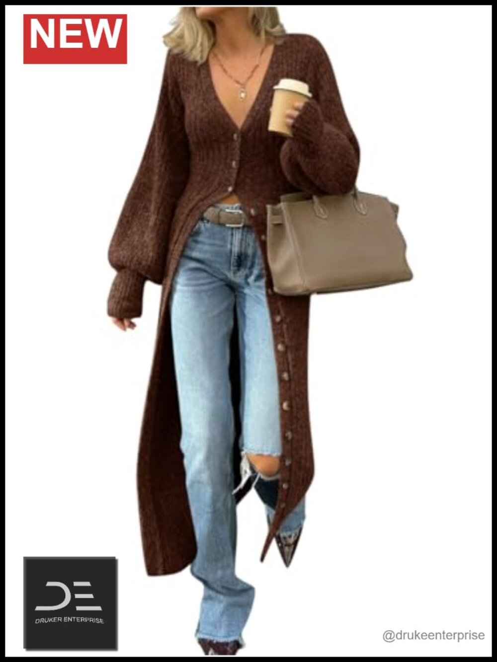 Chunky Knit V-Neck Button Down Long Cardigan Duster Sweater Coat